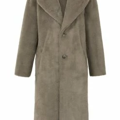 Yaya Long Reversible Shearling Faux Fur Coat Khaki New
