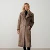 Yaya Long Reversible Shearling Faux Fur Coat Khaki New