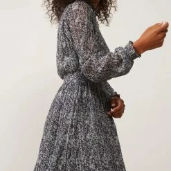 YAYA Plisse Dress Smocked Lunar Rock Grey Dessin New