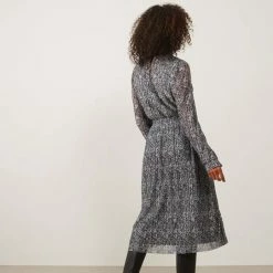 YAYA Plisse Dress Smocked Lunar Rock Grey Dessin New