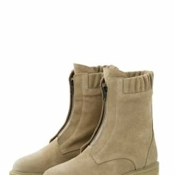 New Yaya Suede Boot With Zipper In Incense Sand