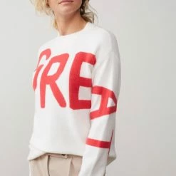Yaya Sweater With Text Artwork Wool White New