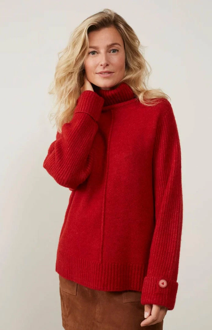 Hot Sale 🥰 New YAYA Turtleneck Rib Stitch Sweater Lava Falls Red 👍 1 New YAYA Turtleneck Rib Stitch Sweater Lava Falls Red