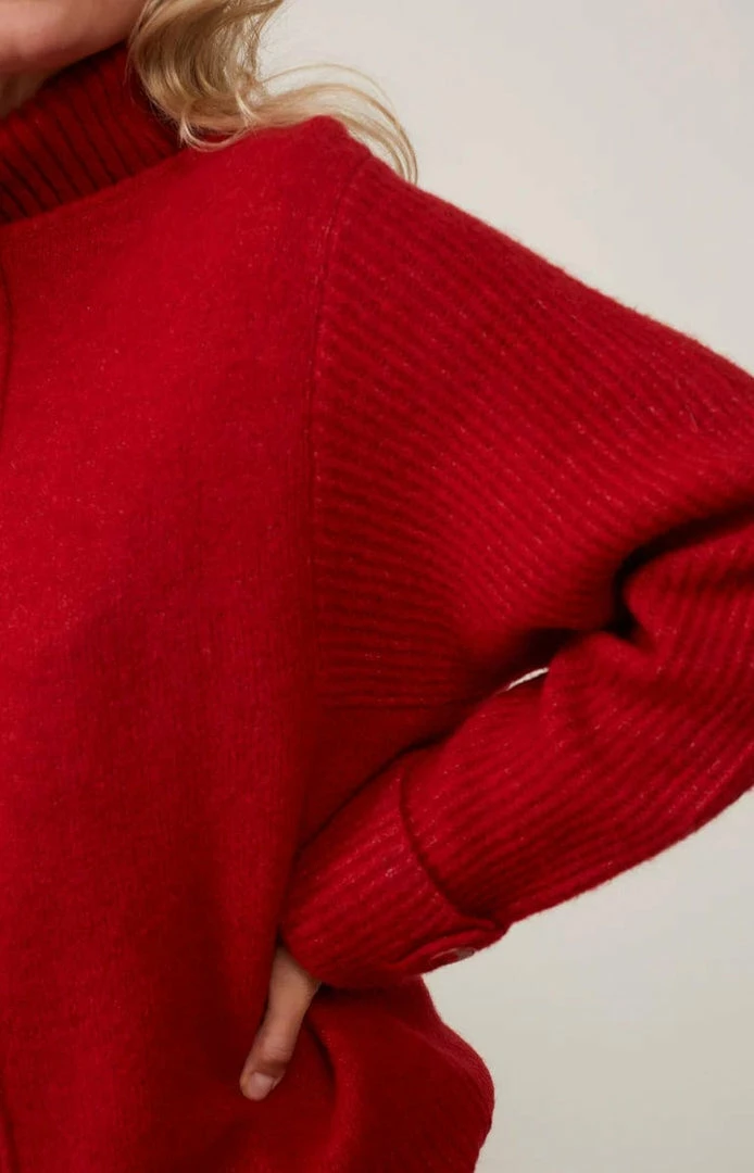 Hot Sale 🥰 New YAYA Turtleneck Rib Stitch Sweater Lava Falls Red 👍 2 New YAYA Turtleneck Rib Stitch Sweater Lava Falls Red