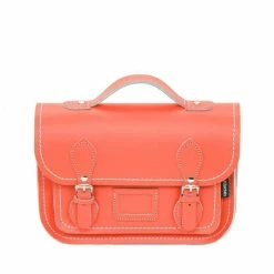 Zatchels Leather Midi Satchel - Coral New