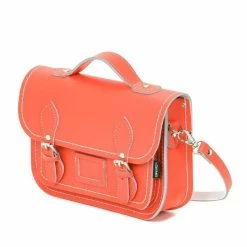 Zatchels Leather Midi Satchel - Coral New